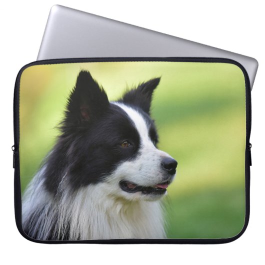 Schwarz-Weiß-Grenz-Hund Laptopschutzhülle (Vorderseite)