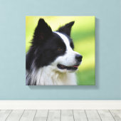 Schwarz-Weiß-Grenz-Hund Leinwanddruck (Insitu (Holzboden))