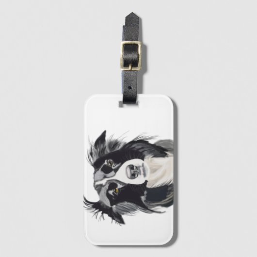 Schwarz-Weiß-Grenze - Collie Gepäckstück - neu Gepäckanhänger (Vorderseite Vertikal)