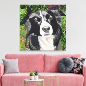 Schwarz-Weiß-Grenzkollie gegen Blume Leinwanddruck (Insitu (Wohnzimmer))