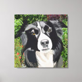 Schwarz-Weiß-Grenzkollie gegen Blume Leinwanddruck (Vorderseite)