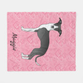 Schwarz-Weiß-Greyhound auf rosa Herzen Fleecedecke (Vorderseite (Horizontal))