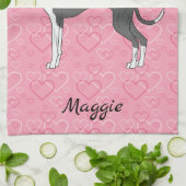 Schwarz-Weiß-Greyhound auf rosa Herzen Geschirrtuch (Gefaltet)