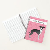Schwarz-Weiß-Greyhound auf rosa Herzen Notizblock (Innenseite)