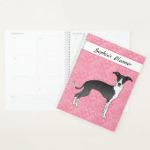 Schwarz-Weiß-Greyhound auf rosa Herzen Planer (Anzeige)