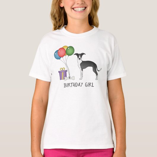 Schwarz-Weiß-Greyhound - Birthday Girl T-Shirt (Vorderseite)