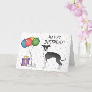 Schwarz-Weiß-Greyhound - Happy Birthday Karte