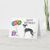 Schwarz-Weiß-Greyhound - Happy Birthday Karte (Vorderseite)
