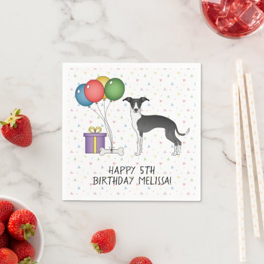 Schwarz-Weiß-Greyhound - Happy Birthday Serviette (Beispiel)
