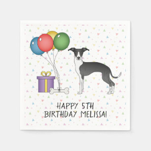 Schwarz-Weiß-Greyhound - Happy Birthday Serviette