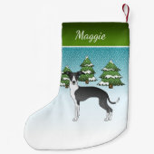 Schwarz-Weiß-Greyhound im Winterwald Kleiner Weihnachtsstrumpf (Rückseite)