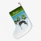 Schwarz-Weiß-Greyhound im Winterwald Kleiner Weihnachtsstrumpf (Rückseite (Hängend))