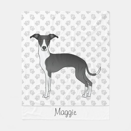 Schwarz-Weiß-Greyhound mit Individuelle Name Fleecedecke (Vorderseite)