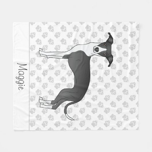 Schwarz-Weiß-Greyhound mit Individuelle Name Fleecedecke (Vorderseite (Horizontal))