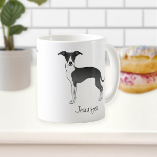 Schwarz-Weiß-Greyhound mit Individuelle Name Kaffeetasse
