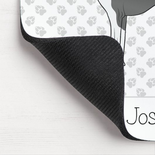 Schwarz-Weiß-Greyhound mit Individuelle Name Mousepad (Ecke)