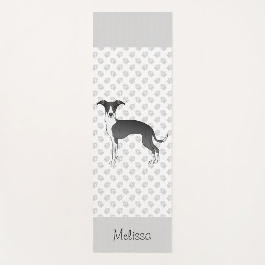 Schwarz-Weiß-Greyhound mit Individuelle Name Yogamatte (Vorderseite)