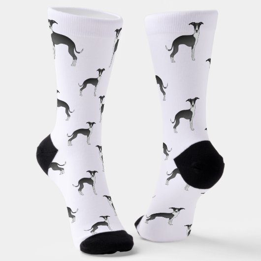 Schwarz-Weiß-Greyhound-Niedlich-Hundsmuster Socken (Gewinkelt)