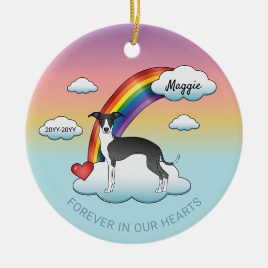 Schwarz-Weiß-Greyhound-Rainbow-Gedenkstätte Keramik Ornament (Vorne)