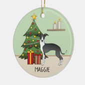 Schwarz-Weiß Greyhound & Weihnachtsbaum Keramik Ornament (Links)