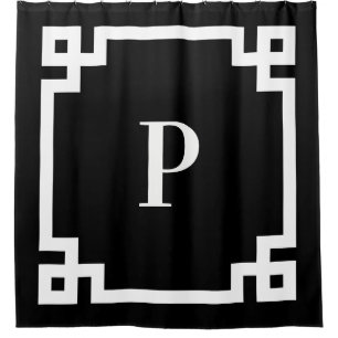 Schwarz-Weiß-Griechisch-Schlüsselfett-Monogramm Duschvorhang