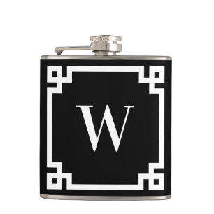 Schwarz-weiß griechische Schlüsselrand-Monogramm Flachmann