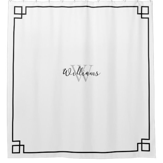 Schwarz-Weiß-griechischer Schlüssel Duschvorhang (Vorderseite)