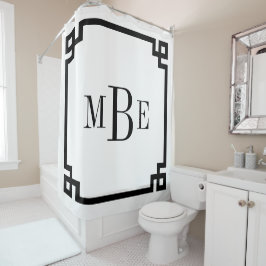Schwarz-Weiß-griechischer Schlüssel | MIT MONOGRAM Duschvorhang