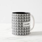 Schwarz-Weiß-Griechisches Geometrismuster Zweifarbige Tasse (VorderseiteRechts)
