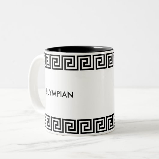 Schwarz-Weiß-Griechisches Muster Personalisiert Zweifarbige Tasse (Vorderseite Links)