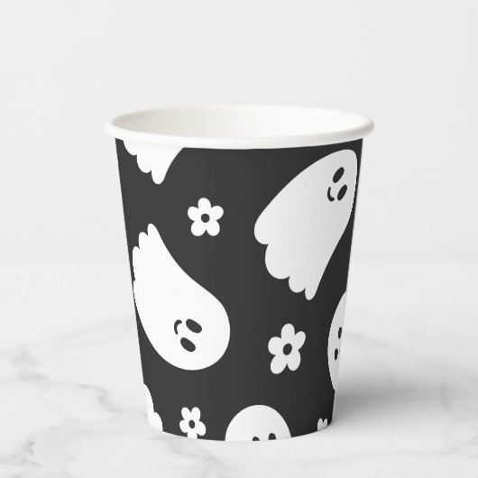 Schwarz-Weiß-Groovy-Geist und Blume Papiertasse Pappbecher (Rückseite)