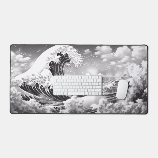 Schwarz-Weiß-Groß-Welle von kanagaw groß Schreibtischunterlage (Tastatur & Maus)