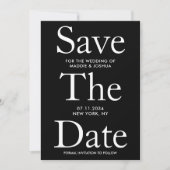 Schwarz-Weiß-Großbuchstaben Moderne Save the Date (Vorderseite)