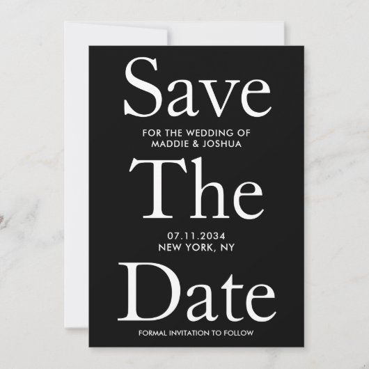 Schwarz-Weiß-Großbuchstaben Moderne Save the Date (Vorderseite)