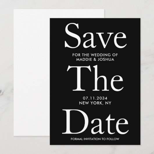 Schwarz-Weiß-Großbuchstaben Moderne Save the Date (Vorne/Hinten)