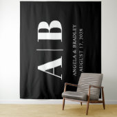 Schwarz-Weiß-Große Briefe Hochzeitsmonogramm Wandteppich (Beispiel)