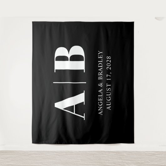 Schwarz-Weiß-Große Briefe Hochzeitsmonogramm Wandteppich (Vorderseite)