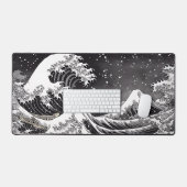 Schwarz-Weiß-Große Welle Schreibtischunterlage (Tastatur & Maus)
