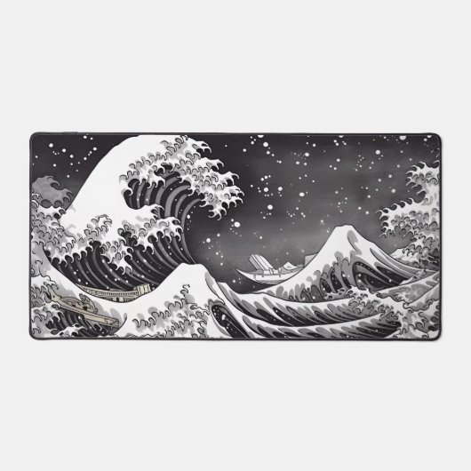 Schwarz-Weiß-Große Welle Schreibtischunterlage (Vorderseite)
