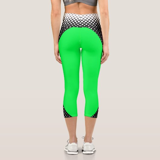 Schwarz, weiß, grün, Blöcke und oval, moderne Yoga Capri Leggings (Rückseite)