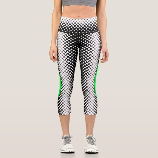 Schwarz, weiß, grün, Blöcke und oval, moderne Yoga Capri Leggings (Vorderseite)