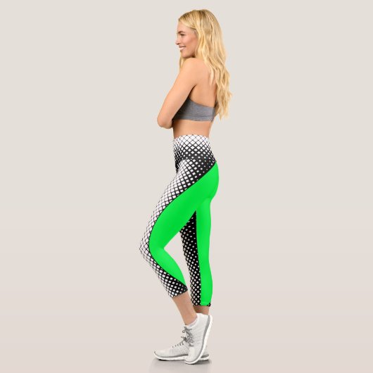 Schwarz, weiß, grün, Blöcke und oval, moderne Yoga Capri Leggings (Links)