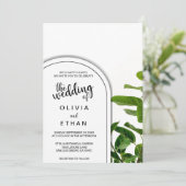 Schwarz-Weiß-Grün Blumen Hochzeit Einladung (Stehend Vorderseite)