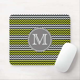 Schwarz Weiß Grün Chevron Zickzack Monogramm Mousepad