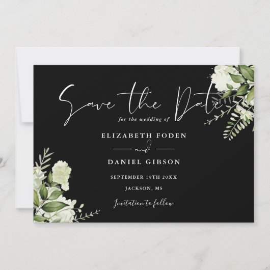 Schwarz-Weiß-Grün-Foto Hochzeit Save The Date (Vorderseite)