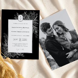 Schwarz-Weiß-Grün-Hochzeitmongram-Foto Einladung