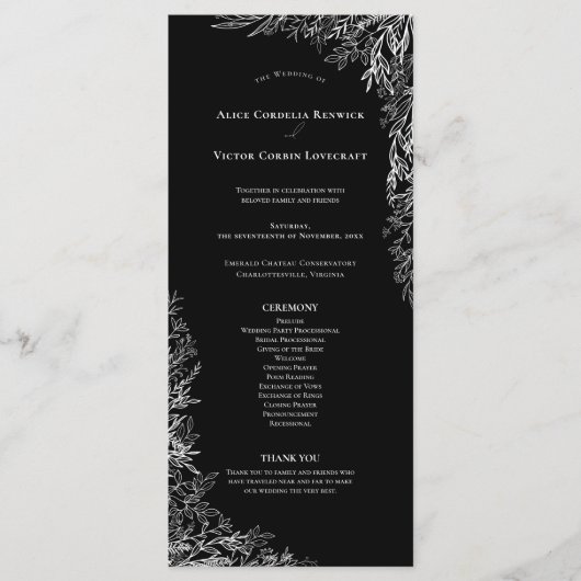 Schwarz-Weiß-Grün-Hochzeitsflat Programm (Vorderseite)