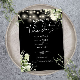 Schwarz-Weiß-Grün-Lichter Hochzeit Save The Date
