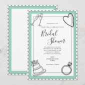 Schwarz-Weiß-Grün Modernes Brautparty Einladung (Vorne/Hinten)