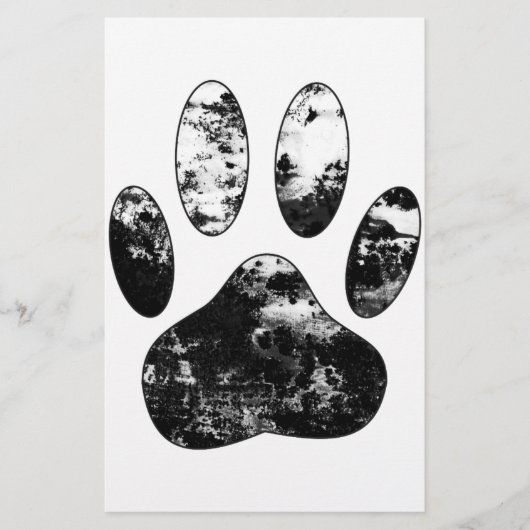 Schwarz-Weiß-Grunge Dog Paw Print Briefpapier (Vorderseite)